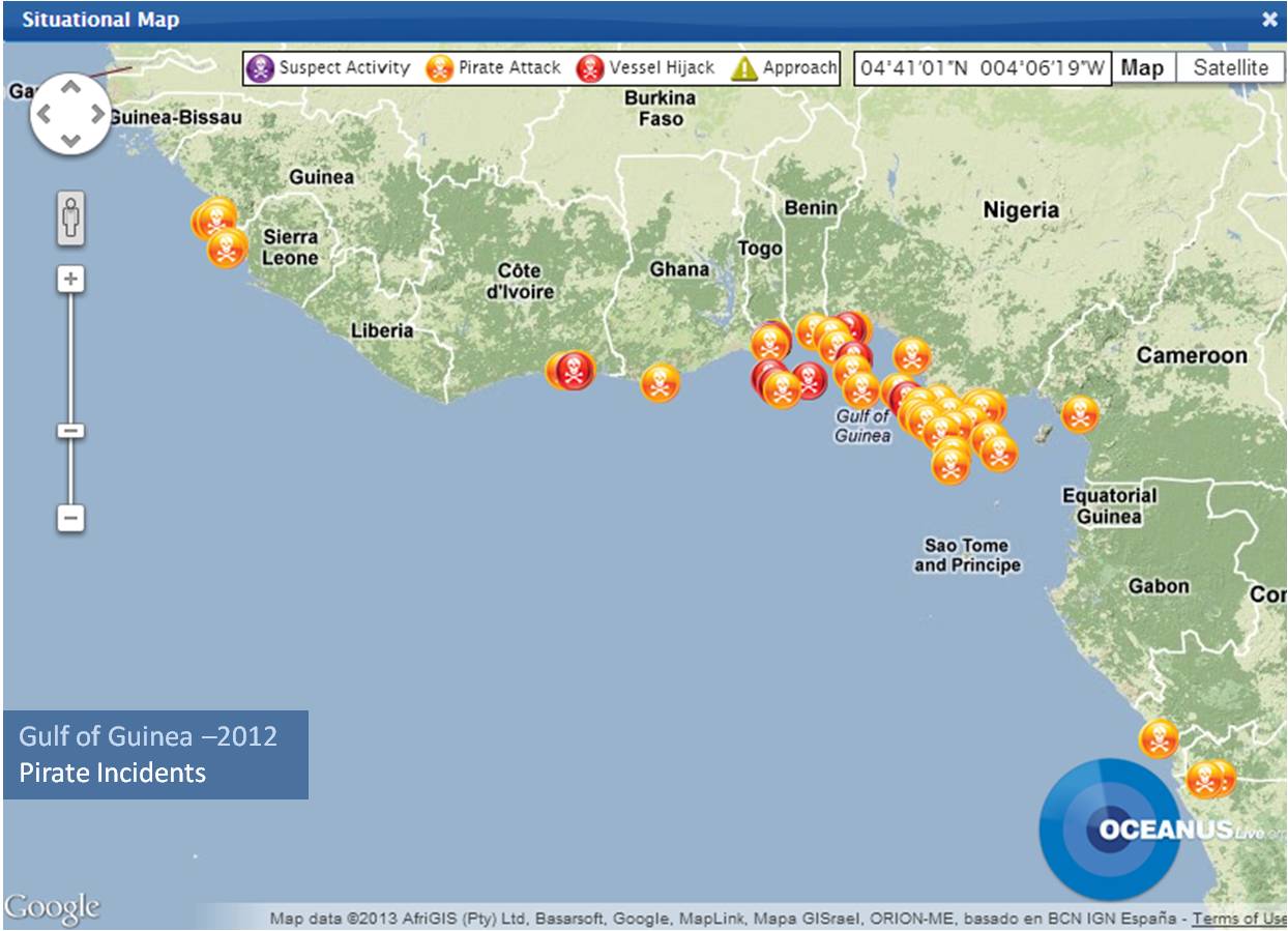 Pirate incidents in the Gulf of Guinea (courtesy OceansUSLIVE)