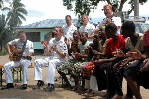 U.S. Navy musicians executing The Swivel in Tanzania.