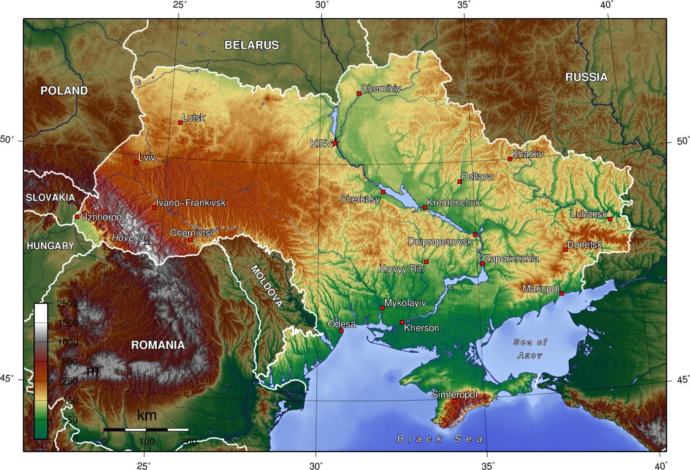 Relief Map of Ukraine. Map Credit: Wikimedia Commons