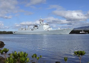 Chinese People's Liberation Army Navy (PLAN) destroyer Haikou (171) at Joint Base Pearl Harbor-Hickam in Hawaii