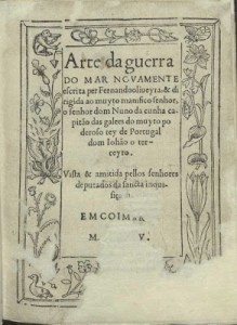 Frontispiece of the original "Arte da Guerra do Mar" (1555), by Fernando de Oliveira.