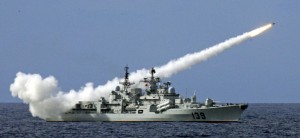 A Chinese warship launches a missile during a live-ammunition military drill held by the South China Sea Fleet last year.
