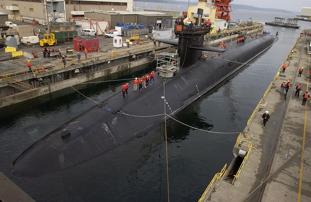 One of the 'Top 5': Ohio-class submarine USS Michigan (SSBN 727) prepares to dry dock, 2002. 