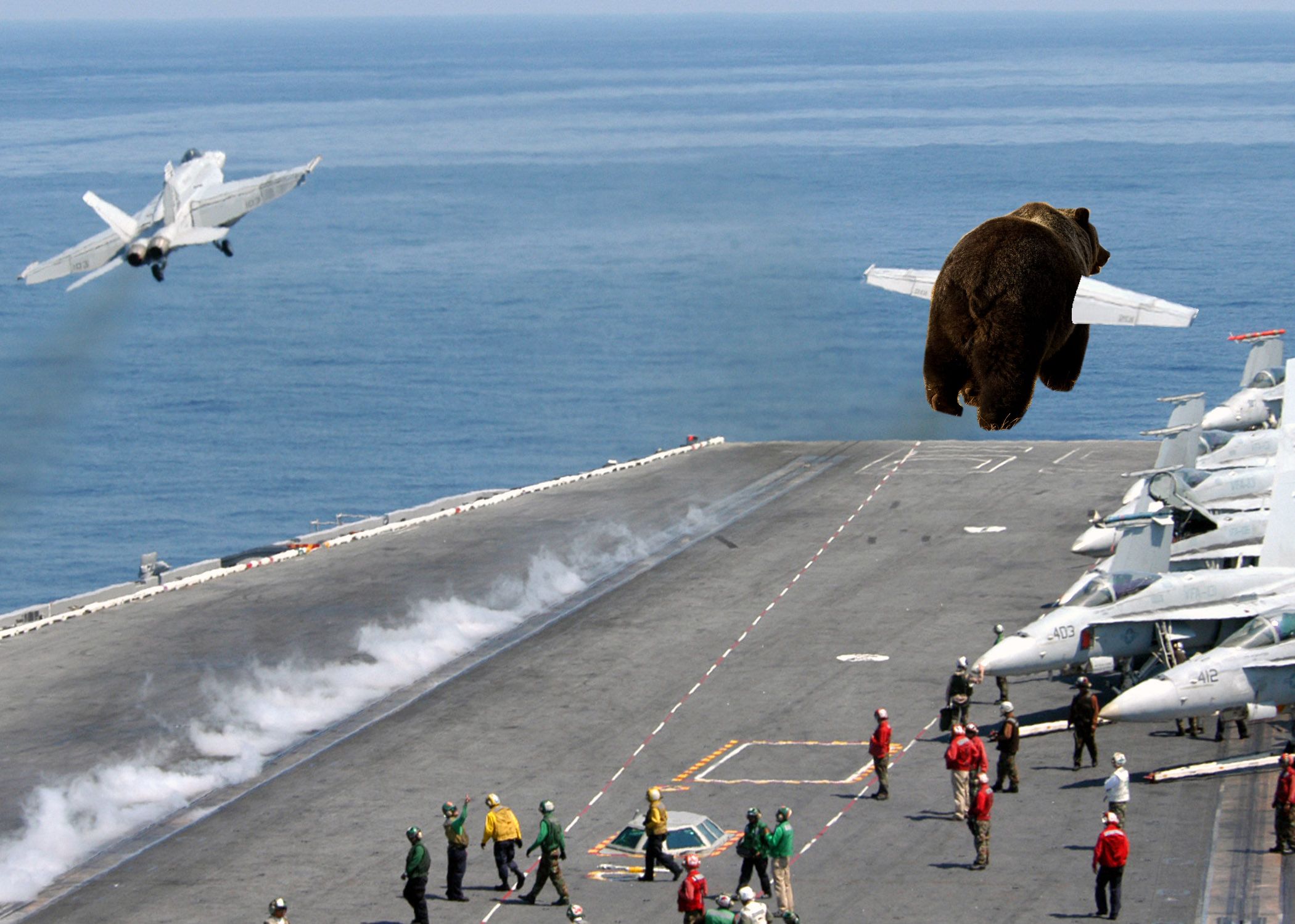 The first B3AR5 catapault launch w/ F-18 flight lead off the USS LEEROY JENKINS (BVN-1)