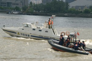 (Aug. 18, 2007) SHANGHAI, China - The crew from the U.S. Coast Guard Cutter Boutwell trains with the China Coast Guard during the North Pacific Coast Guard Forum. (Coast Guard photo by Petty Officer Jonathan R. Cilley)