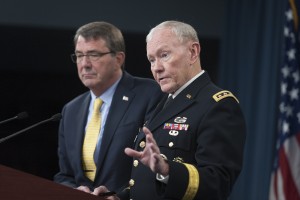 Secretary of Defense Ash Carter and Chairman of the Joint Chiefs of Staff General Martin E. Dempsey introduce the 2015 National Military Strategy, DoD photo.