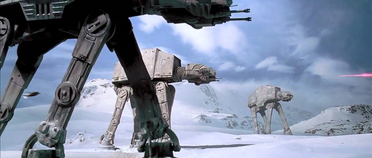 Imperial Walkers deploying in line, entering the engagement area on Hoth (Lucasfilm, Ltd)