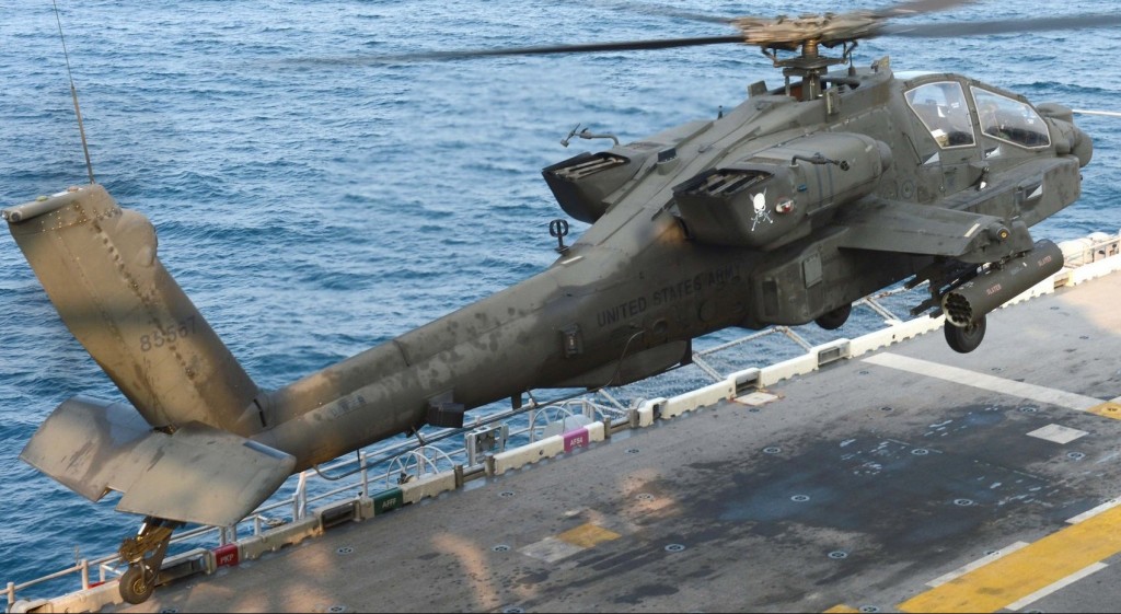 Apache operating on USS Bonhomme Richard. U.S. Navy photo. 