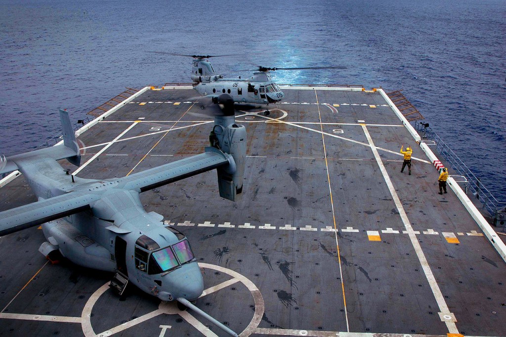 Flight deck loaded with V-22 Ospreys, defenselink.mil photo. 