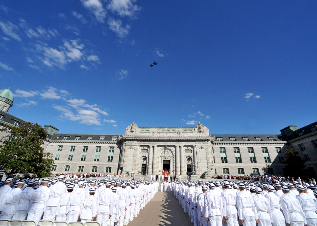 Members of the U.S. Naval Academy Class of 2014 participate in the Oath of Office ceremony at Tecumseh Court. (U.S. Navy photo by David Tucker/Released)