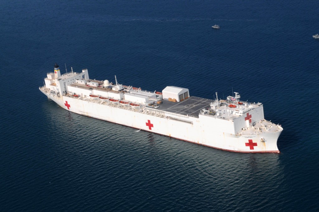 010120-N-4995K-038 PORT-AU-PRINCE, Haiti (Jan. 20, 2010) ÐThe 1,000 bed hospital ship USNS Comfort is anchored just off of the coast of Haiti in support of Operation Unified Relief: Haiti. The Navy currently has 11 ships supporting the operation with approximately 11,000 Sailors, Marines, and civilians who are providing humanitarian and medical aid to the battered nation after it was struck by a powerful earthquake Jan 12. (U.S. Navy photo by Mass Communication Specialist 2nd Class (AW) Chelsea Kennedy/RELEASED)