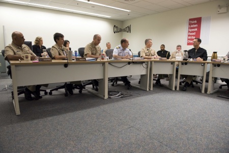 (Oct. 5, 2015) Chief of Naval Operations (CNO) Adm. John Richardson meets with the fellows of the CNO Strategic Studies Group (SSG) at the U.S. Naval War College (NWC). Richardson visited NWC to address the students and faculty and to meet with the SSG. (U.S. Navy photo by Mass Communication Specialist 1st Class Nathan Laird/Released) 