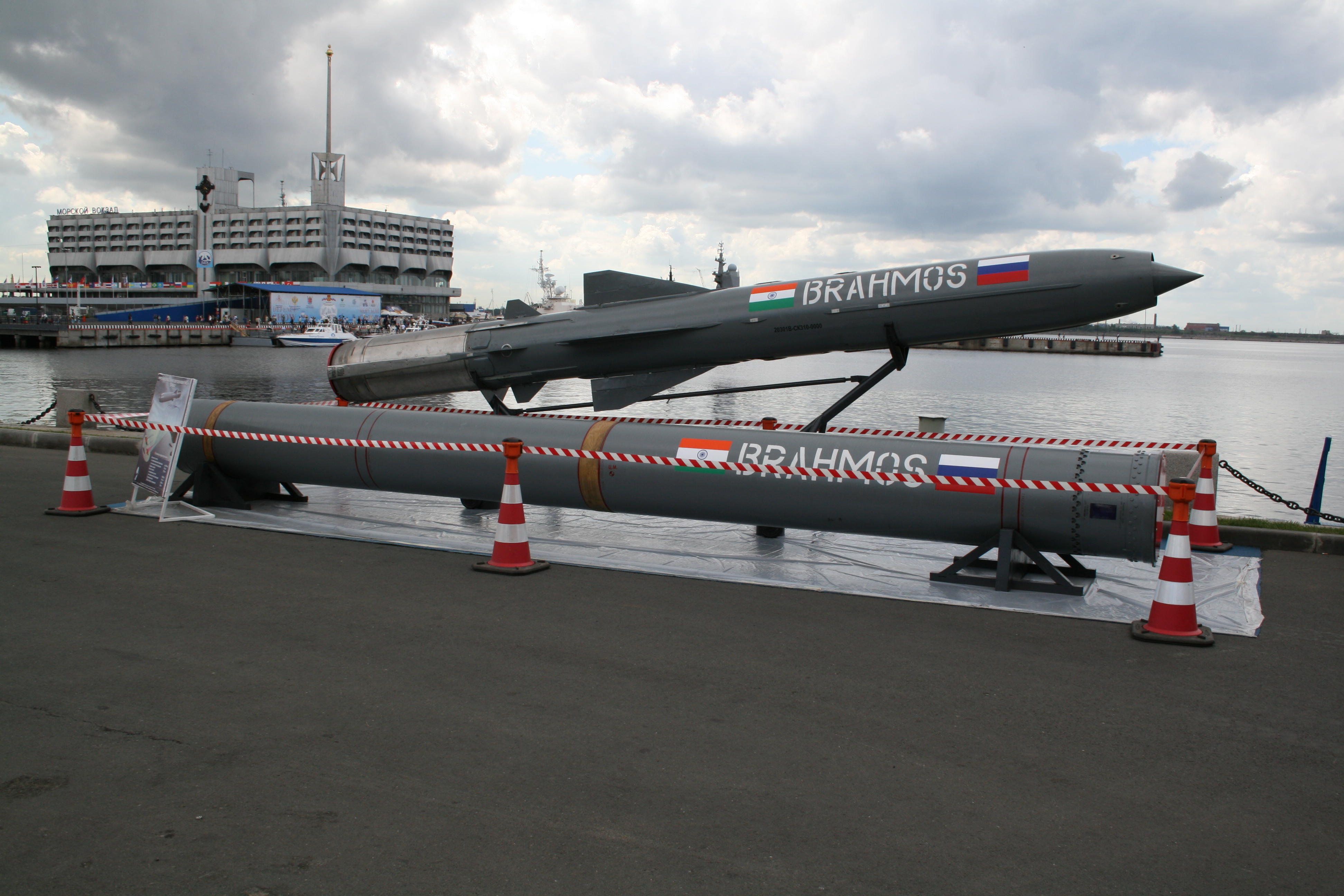 The BrahMos supersonic cruise missile, a product of a joint venture between Indian and Russian defense firms. Source: Wikipedia.