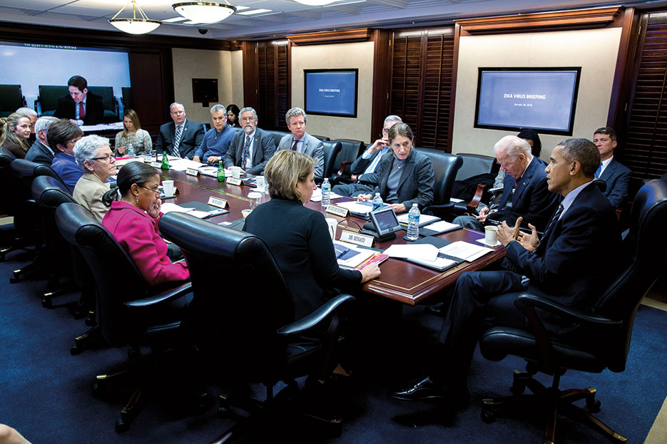 President Obama convenes meeting on Zika virus in Situation Room, January 2016 (The White House/Pete Souza)