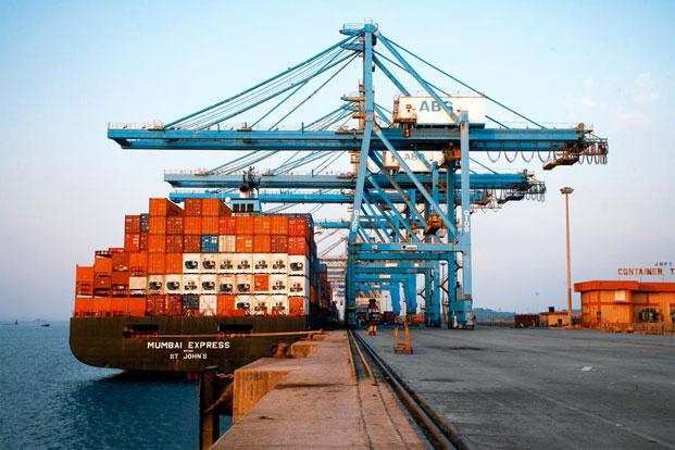 An Indian cargo ship at the Jawaharlal Nehru Port in Mumbai.