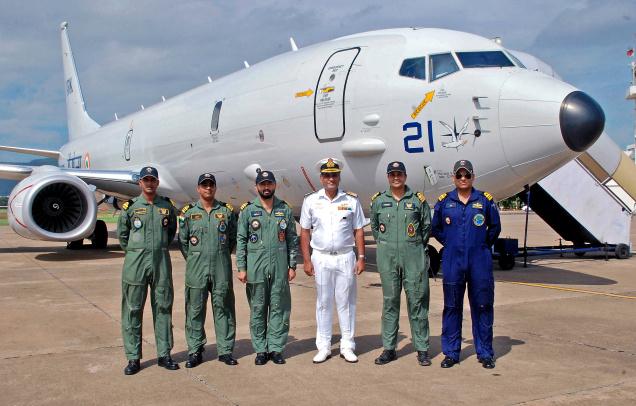 Boeing P8I long range maritime reconnaissance and anti-submarine warfare aircraft of the Indian Navy being welcomed at INS Dega in Visakhapatnam. Photo by The Hindu.