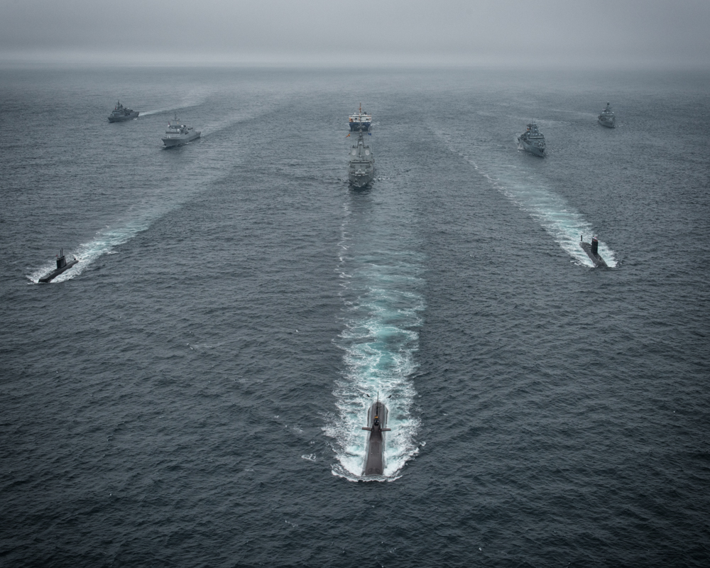 Exercise DYNAMIC MONGOOSE - All participants ships in formation - 27 JUN 2016 - Photo by WO C. ARTIGUES (HQ MARCOM PHOTOGRAPHER)