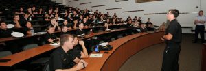 MIDN 2/c Zach Donnelly teaches fellow midshipmen about cyber security at the U.S. Naval Academy, October 2014. Credit: USNA