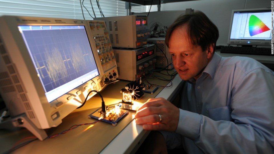 German physicist Harald Haas with LiFi device. (Harald Haas/University of Edinburgh)