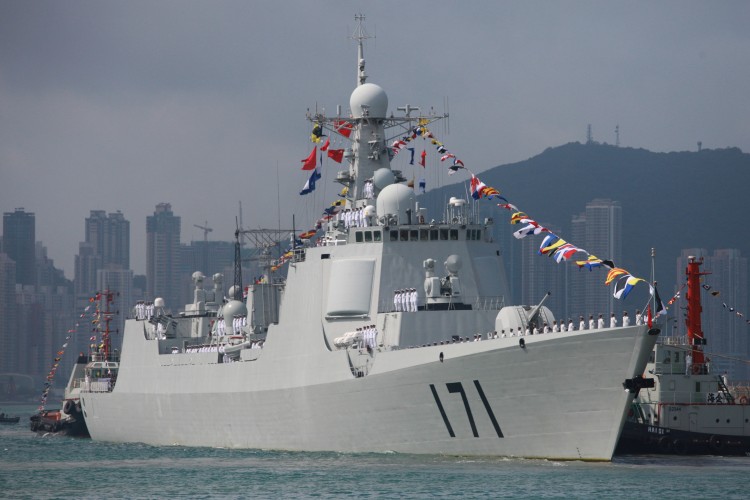 Chinese missile destroyer Haikou (171) is seen while docking in Hong Kong on April 30, 2012. (Aaron Tam/AFP/Getty Images)