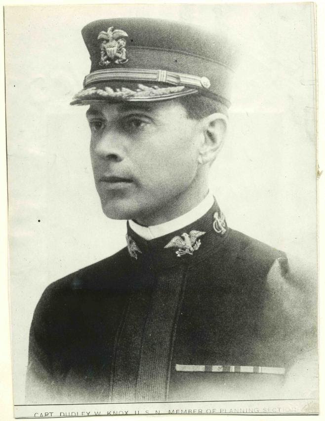 Captain Dudley W. Knox as a member of the "Planning Section" of the "London Flagship" headquarters of the Commander, U.S. Naval Forces in Europe, Admiral William S. Sims. Having arrived in London for Christmas in 1917, Knox synthesized operations with intelligence by organizing future planning efforts within the headquarters. (U.S. Navy Photograph)