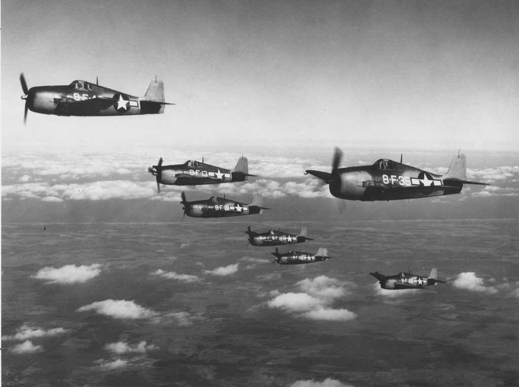 Grumman F6F Hellcats of VF-8 in flight/Wikipedia