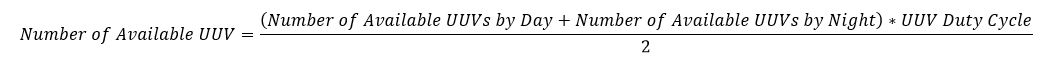 Number of Available UUV=((Number of Available UUVs by Day+Number of Available UUVs by Night)*UUV Duty Cycle)/2