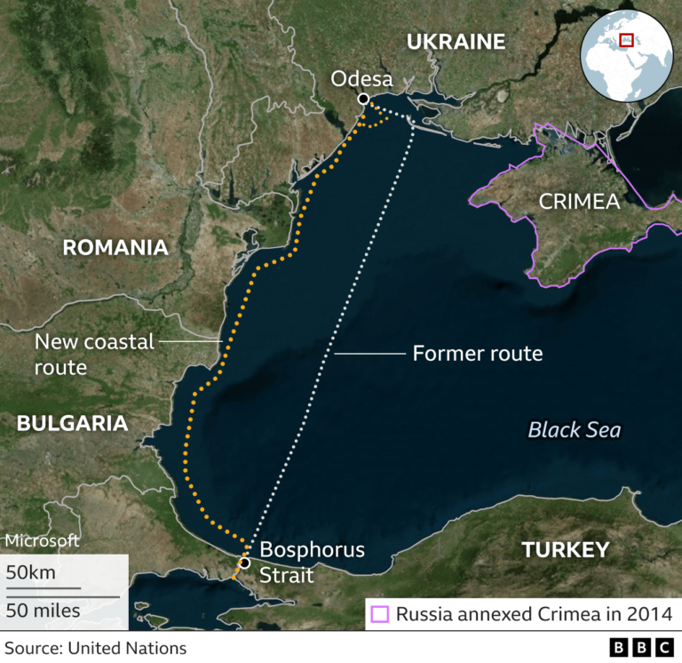 A Russian Lake Has The West Ceded The Black Sea To Russia Center   131254539 Black Sea Grain Initiaive Shipping Route 2x Nc E1709406591315 768x746 