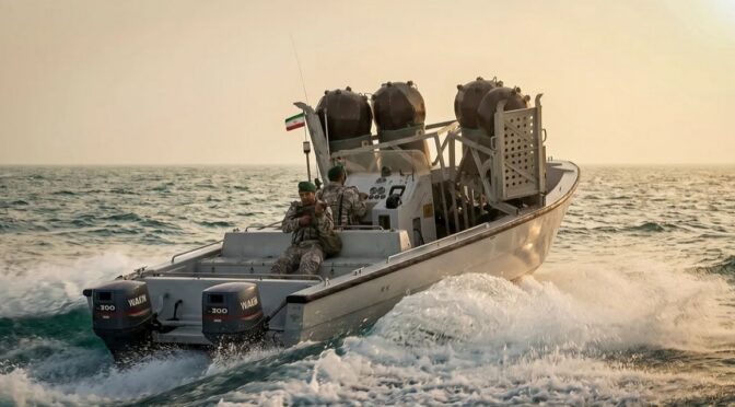 An IRGCN fast patrol boat with naval mines. (Courtesy of Tasnim News Agency)