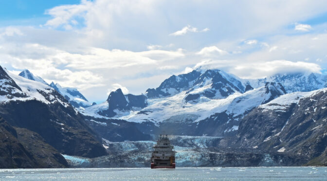 The U.S. Coast Guard Cutter Storis transits to Johns Hopkins Glacier in Glacier Bay National Park and Preserve, Alaska, Aug. 5, 2025. The Storis is built to an American Bureau of Shipping Ice Class A3 standard and can break ice and open navigable channels for other vessels. (U.S. Coast Guard photo by Petty Officer 3rd Class Ashly Murphy)